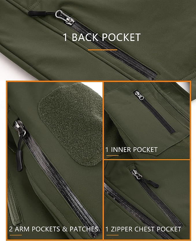 Men's Special Ops Tactical Jacket Water-Resistant Softshell Hiking Detachable Hoodie Fleece Jacket