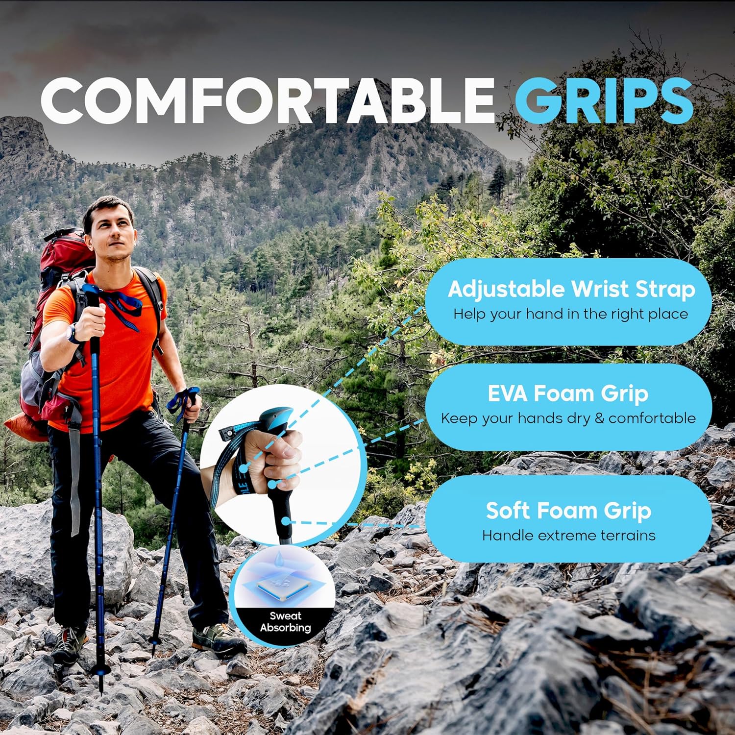 Durable Foldable Trekking Pole with Shovel, Axe, Fire Starter & Survival Accessories