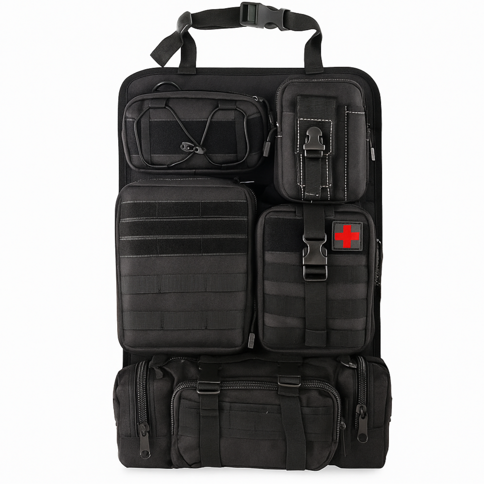 Tactical Car Seat Back Organizer with 5 Detachable MOLLE Pouches – Universal Fit