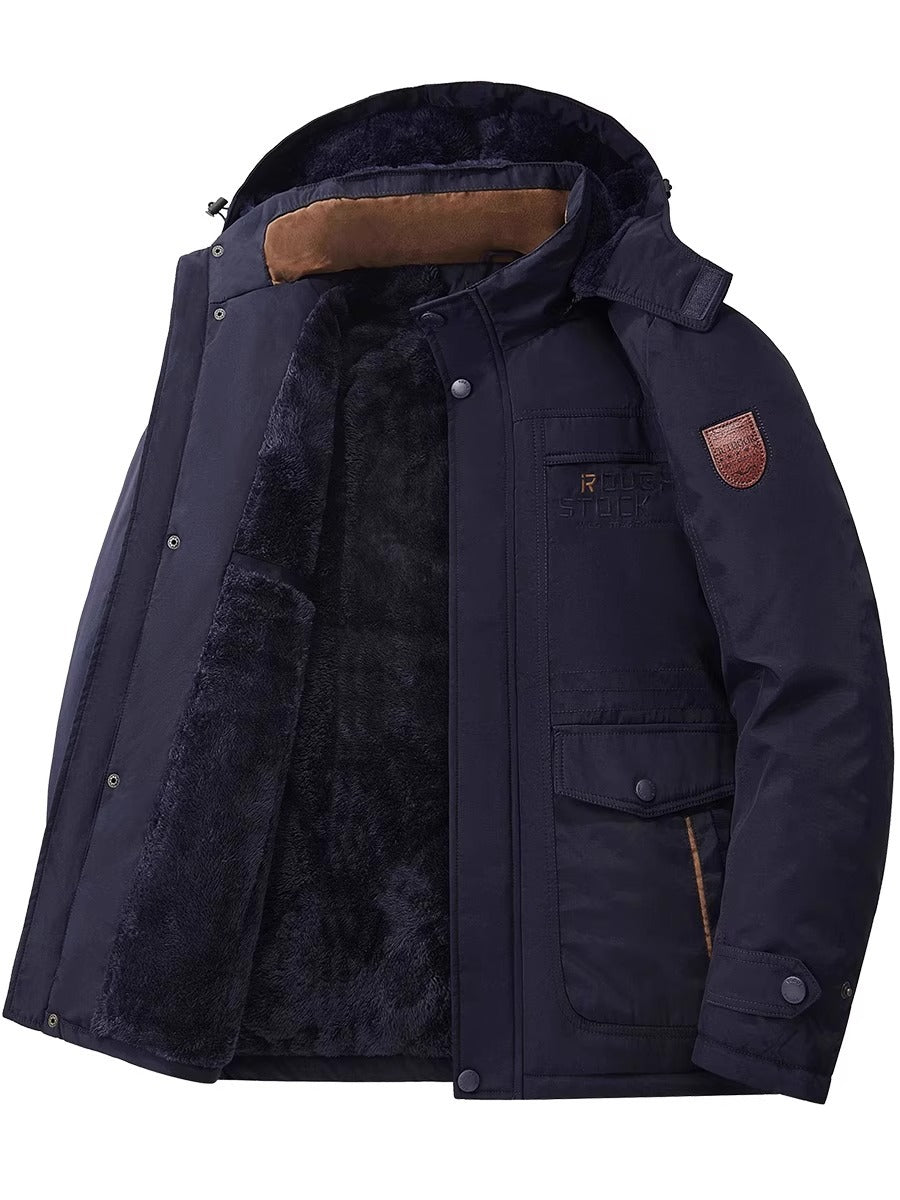 Men’s Mid-Length Winter Jacket – Thick Corduroy Coat with Lambswool Lining