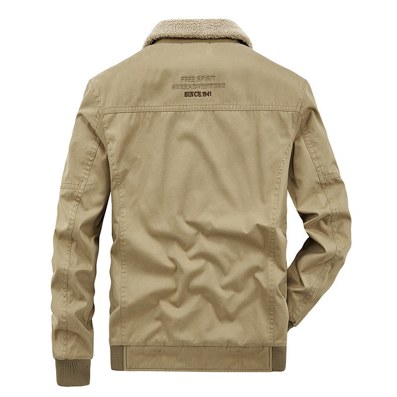 Men’s Winter Cotton Coat – Lapel Thickened Fleece Jacket with Multi-Pocket Design