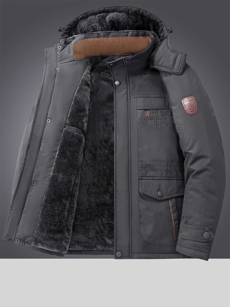 Men’s Mid-Length Winter Jacket – Thick Corduroy Coat with Lambswool Lining