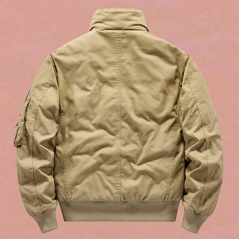 Men's Outdoor Zip Pocket Fleece Collar Warm Jacket
