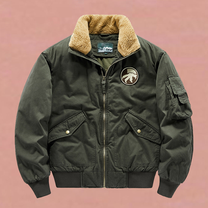 Men's Outdoor Zip Pocket Fleece Collar Warm Jacket