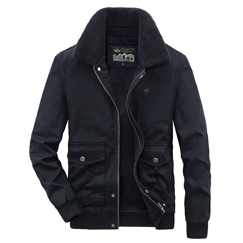Men’s Winter Cotton Coat – Lapel Thickened Fleece Jacket with Multi-Pocket Design