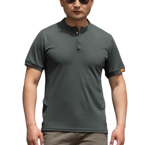 Men's Outdoor Henry Collar Quick Dry T-Shirt: Breathable, Loose Fit