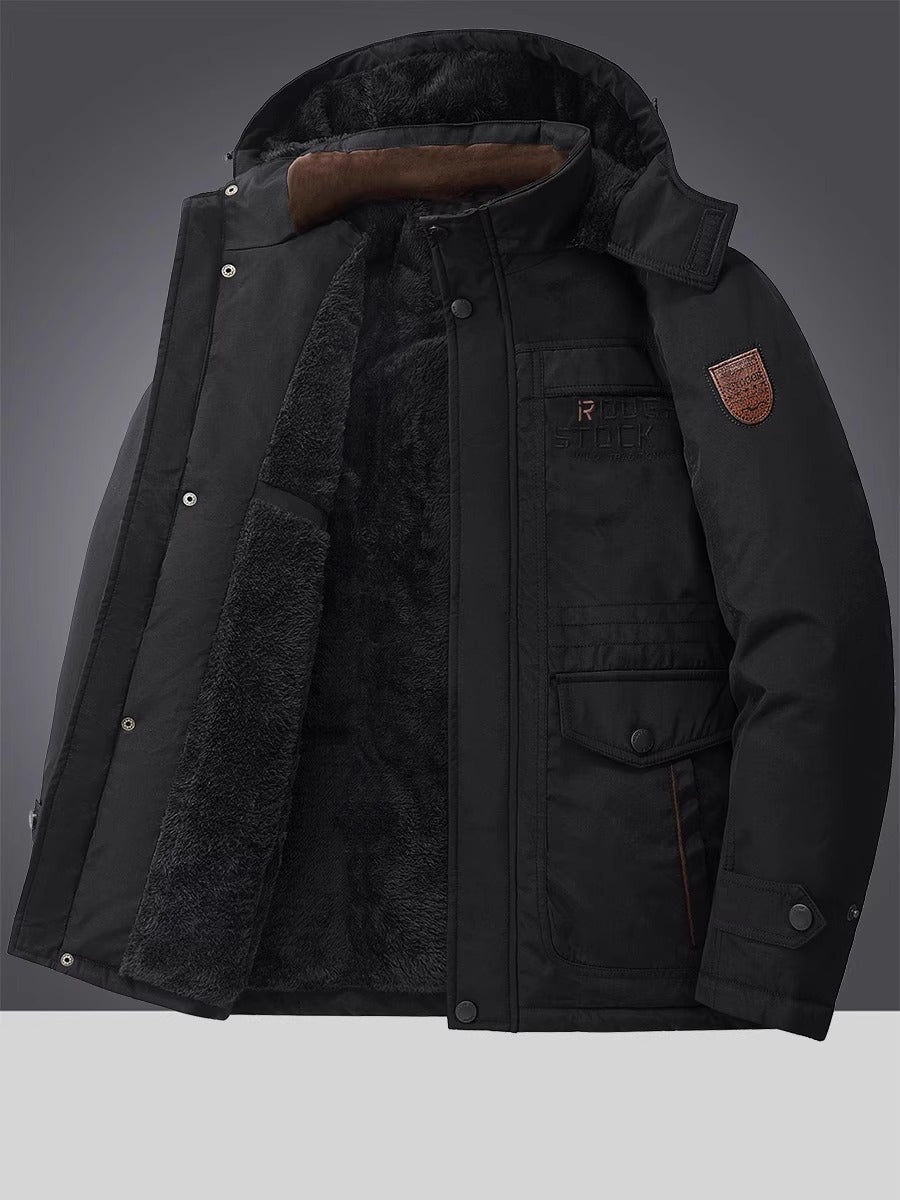 Men’s Mid-Length Winter Jacket – Thick Corduroy Coat with Lambswool Lining