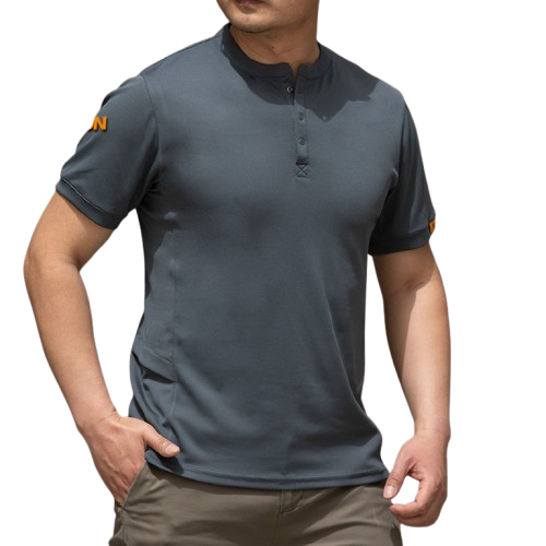 Men's Outdoor Henry Collar Quick Dry T-Shirt: Breathable, Loose Fit