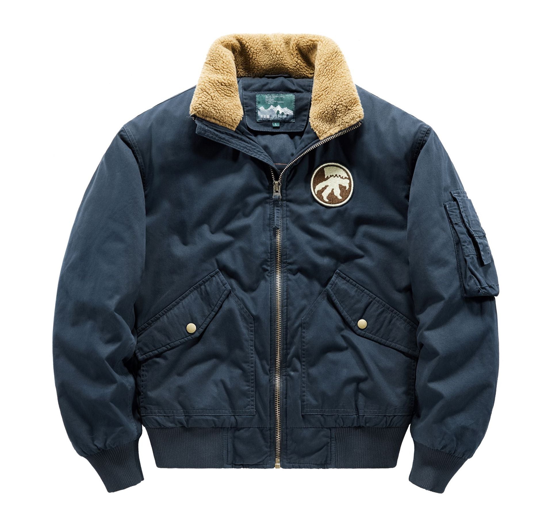 Men's Outdoor Zip Pocket Fleece Collar Warm Jacket