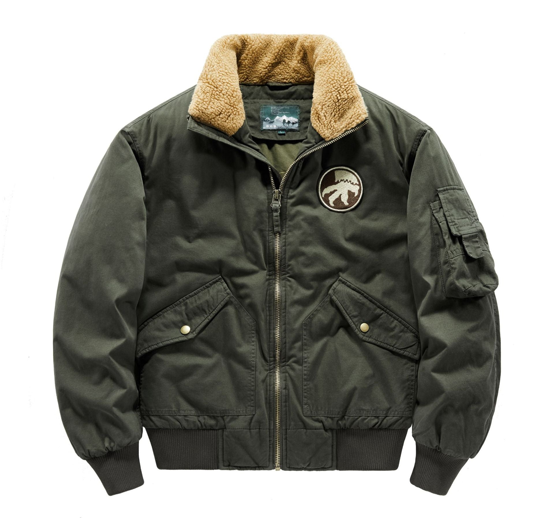 Men's Outdoor Zip Pocket Fleece Collar Warm Jacket