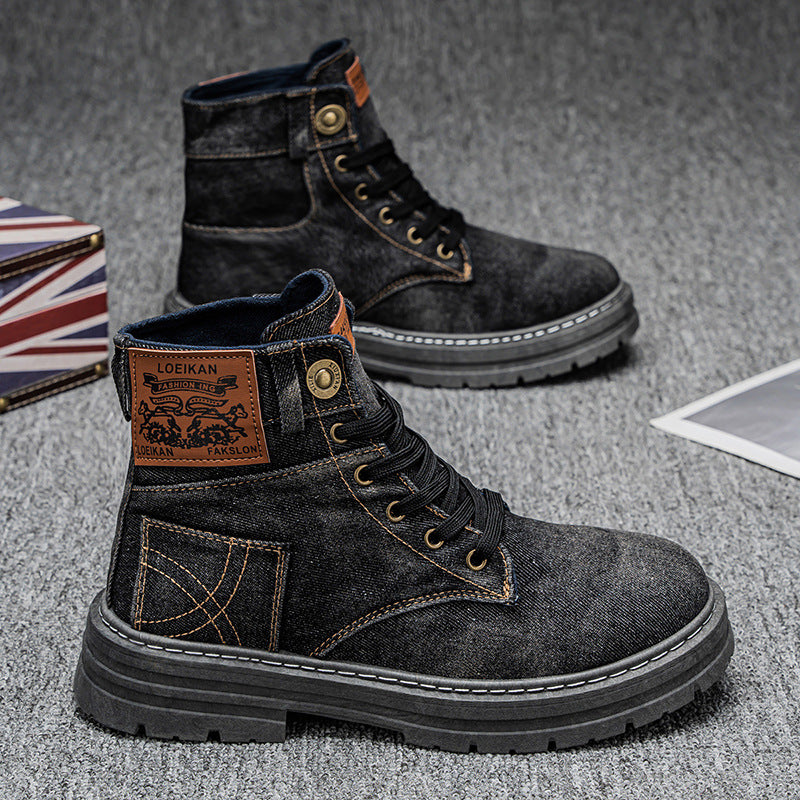 Popular Large Size Men's Mid-Top Denim Martin Boots – Versatile Work Shoes 2025