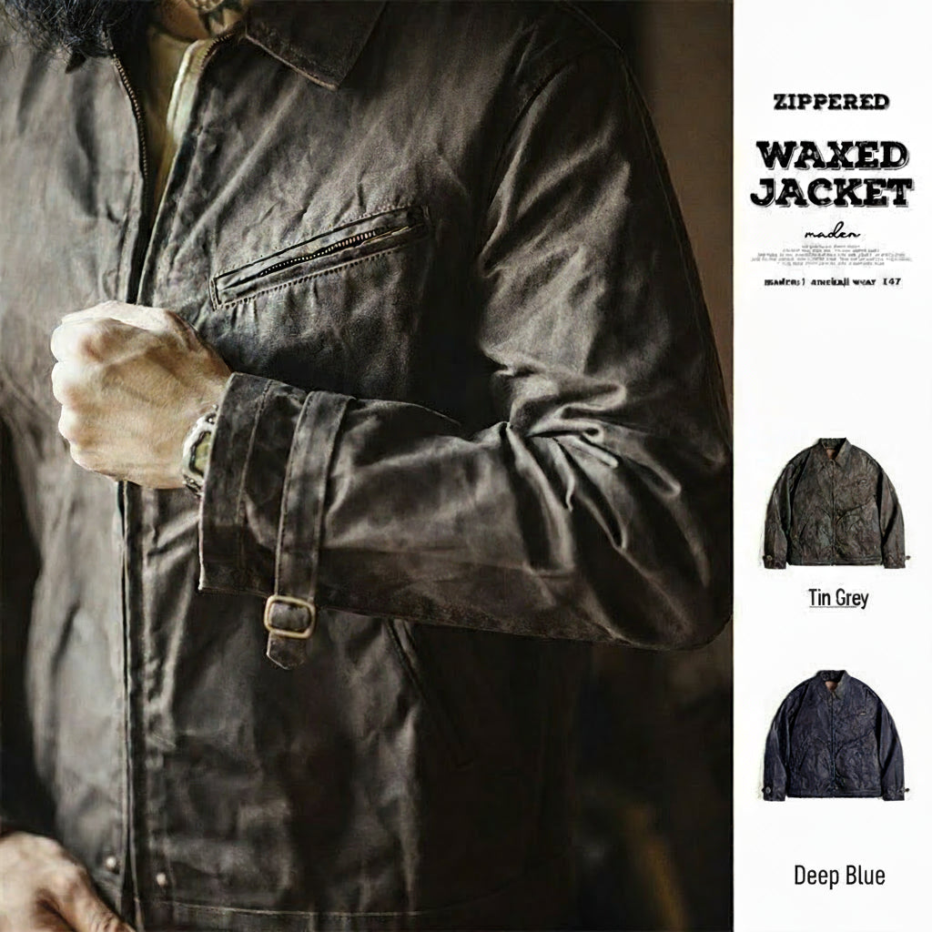 American Retro Canvas Oil Wax Jacket for Men – 4th Generation Tough Guy Short Zipper Jacket