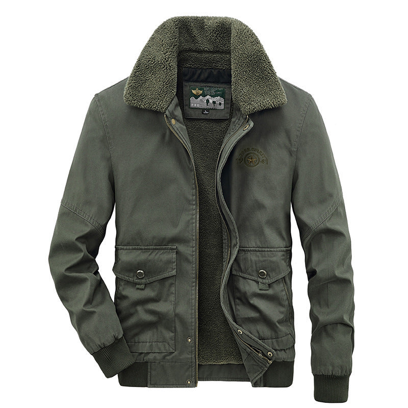 Men’s Winter Cotton Coat – Lapel Thickened Fleece Jacket with Multi-Pocket Design