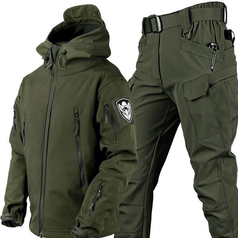 Autumn and Winter Outdoor Shark Skin Soft Shell Suit – Unisex Warm Camouflage Jacket and Pants Set