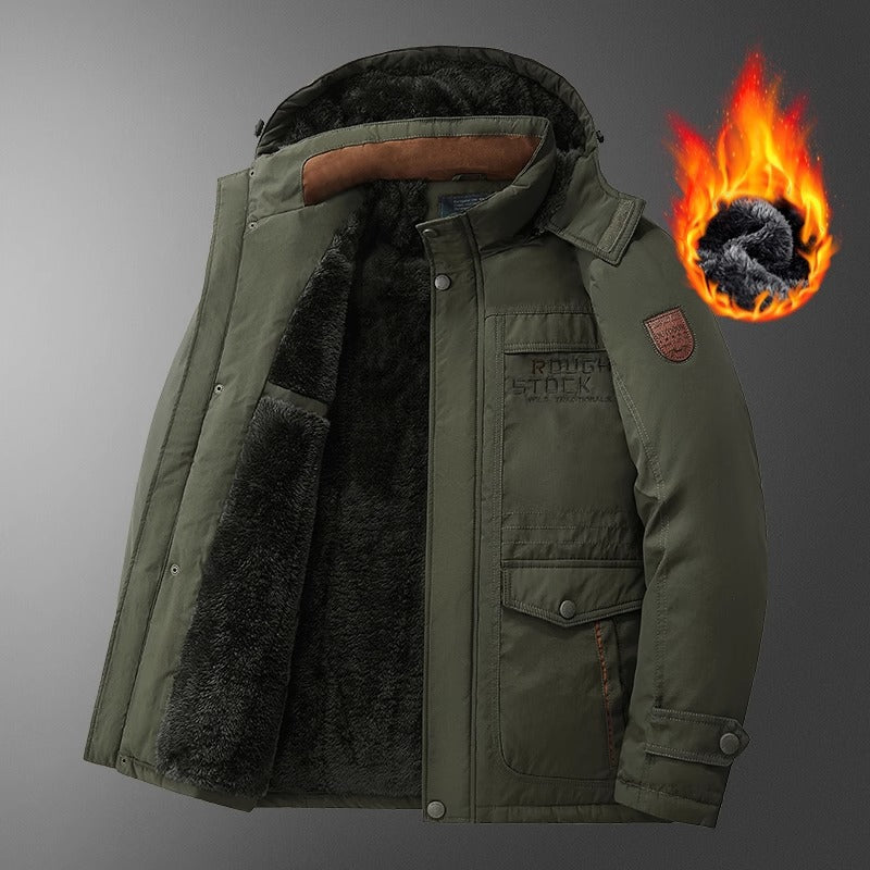 Men’s Mid-Length Winter Jacket – Thick Corduroy Coat with Lambswool Lining