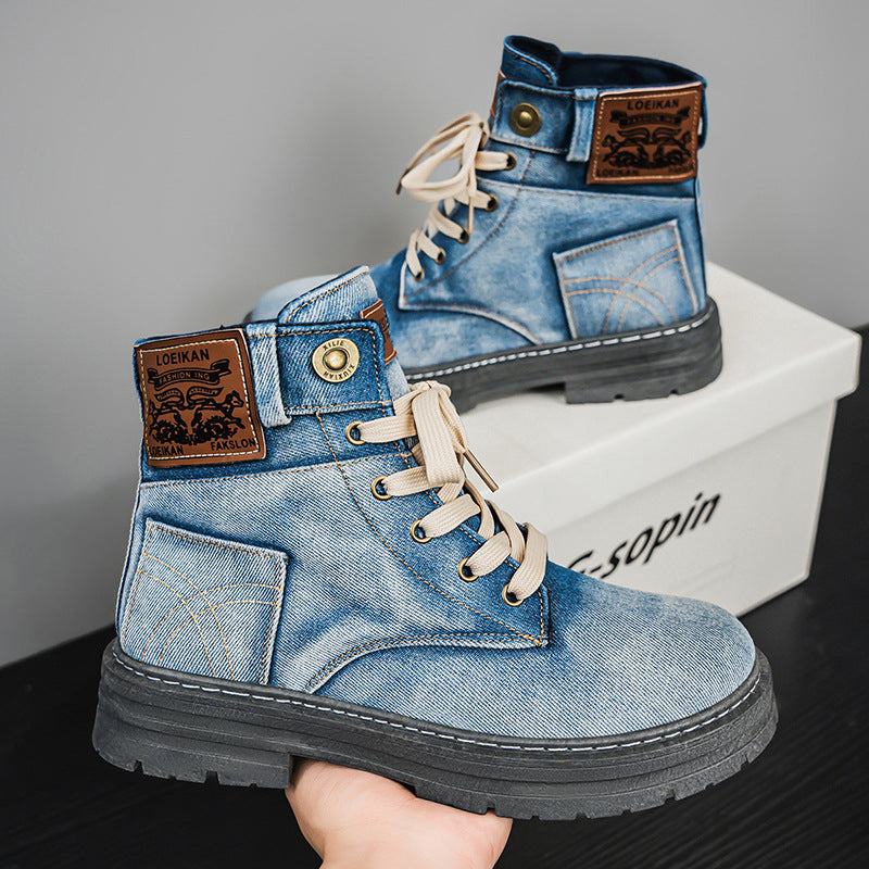 Popular Large Size Men's Mid-Top Denim Martin Boots – Versatile Work Shoes 2025