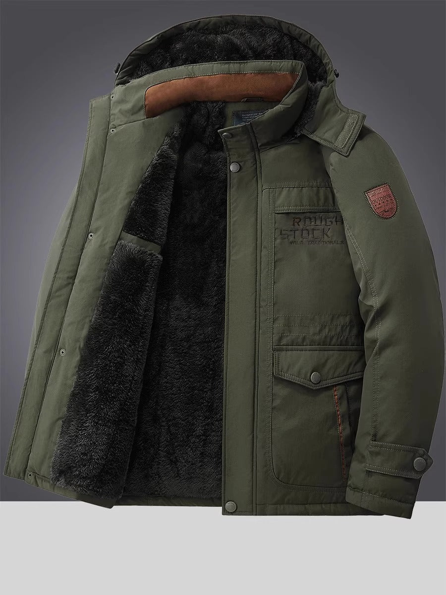Men’s Mid-Length Winter Jacket – Thick Corduroy Coat with Lambswool Lining
