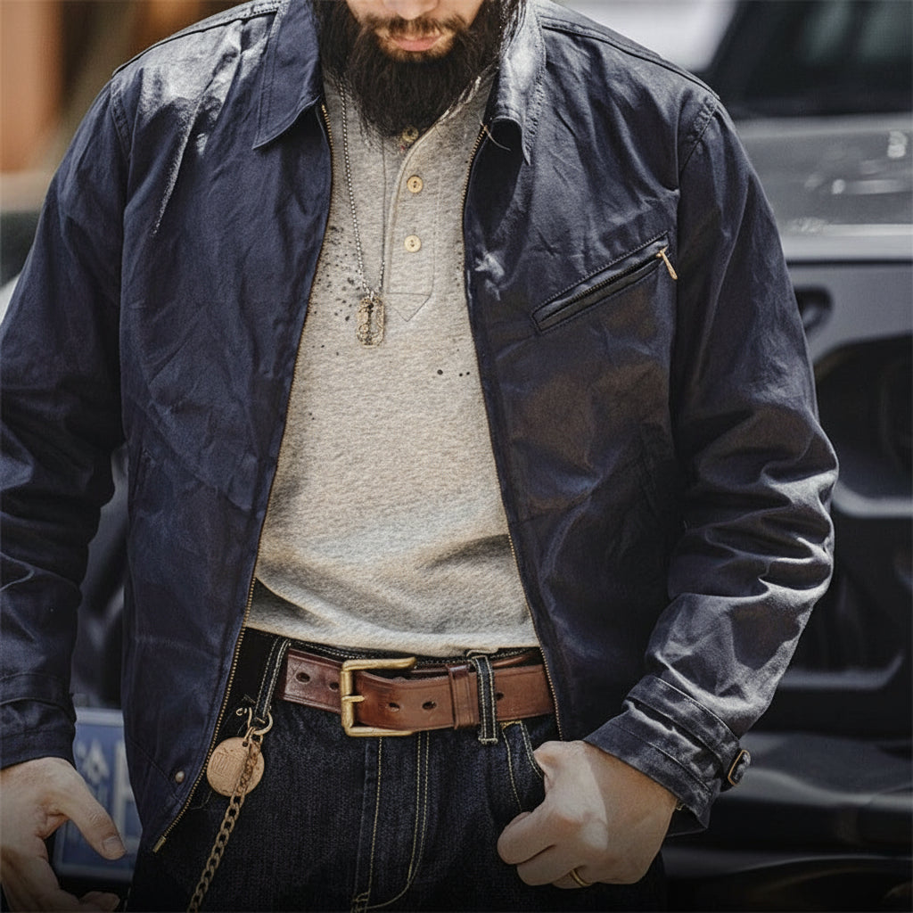 American Retro Canvas Oil Wax Jacket for Men – 4th Generation Tough Guy Short Zipper Jacket