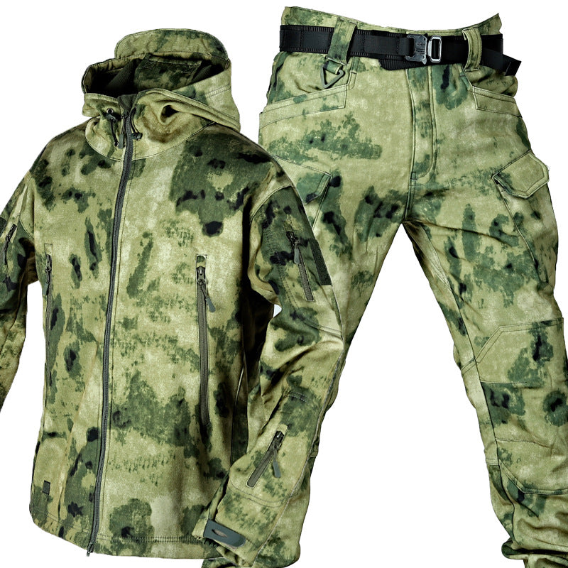 Autumn and Winter Outdoor Shark Skin Soft Shell Suit – Unisex Warm Camouflage Jacket and Pants Set