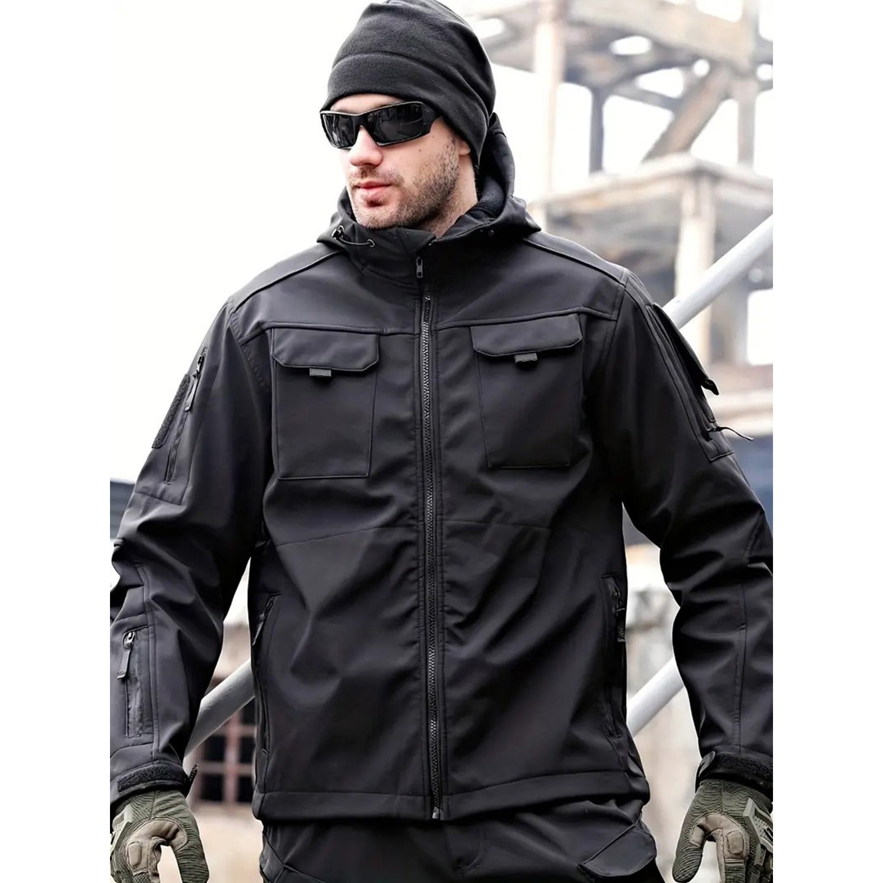 Men’s Tactical Soft Shell Jacket – Waterproof, Windproof & Warm Outdoor Hooded Coat