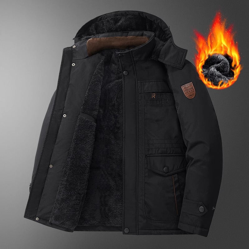 Men’s Mid-Length Winter Jacket – Thick Corduroy Coat with Lambswool Lining
