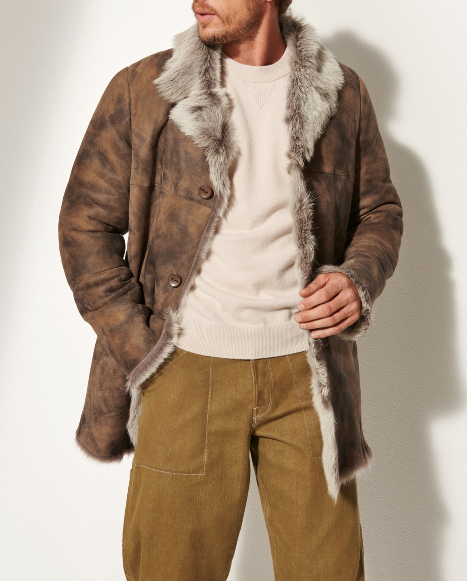 Men's Autumn & Winter Faux Fur Leather Coat – Mid-Length Lapel Jacket