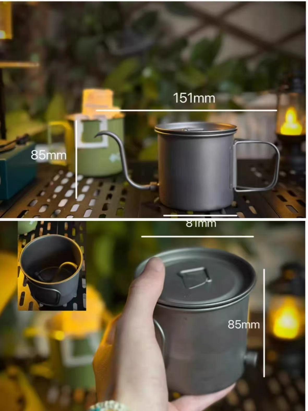 Outdoor 3-in-1 Pure Titanium Coffee Pot / Mug / Kettle – Ultralight 400ml Hand-Brew Cup with Storage Bag