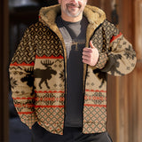 Men's Christmas Print Thickened Fleece Hooded Sweatshirt Jacket