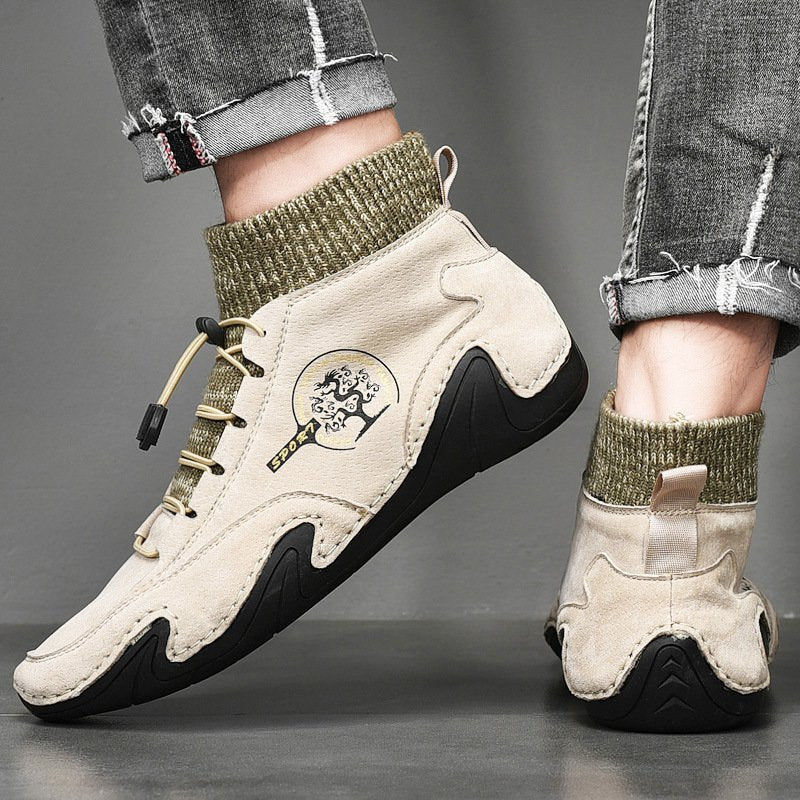 Men Comfy Elastic Band Boots Casual Leather Ankle warm Boots Winter Shoes