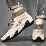 Men Comfy Elastic Band Boots Casual Leather Ankle warm Boots Winter Shoes