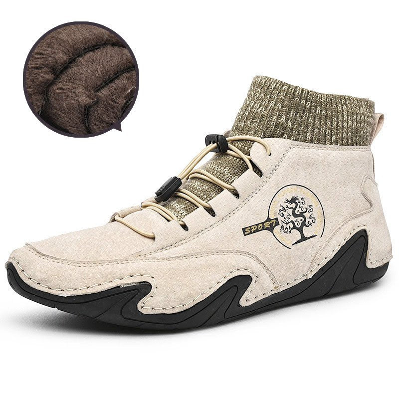 Men Comfy Elastic Band Boots Casual Leather Ankle warm Boots Winter Shoes