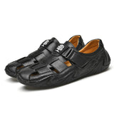 Men Summer Cow Split Leather Magic Tape Casual Sandals Shoes