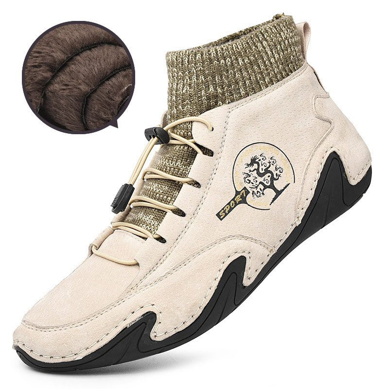 Men Comfy Elastic Band Boots Casual Leather Ankle warm Boots Winter Shoes