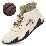 Men Comfy Elastic Band Boots Casual Leather Ankle warm Boots Winter Shoes