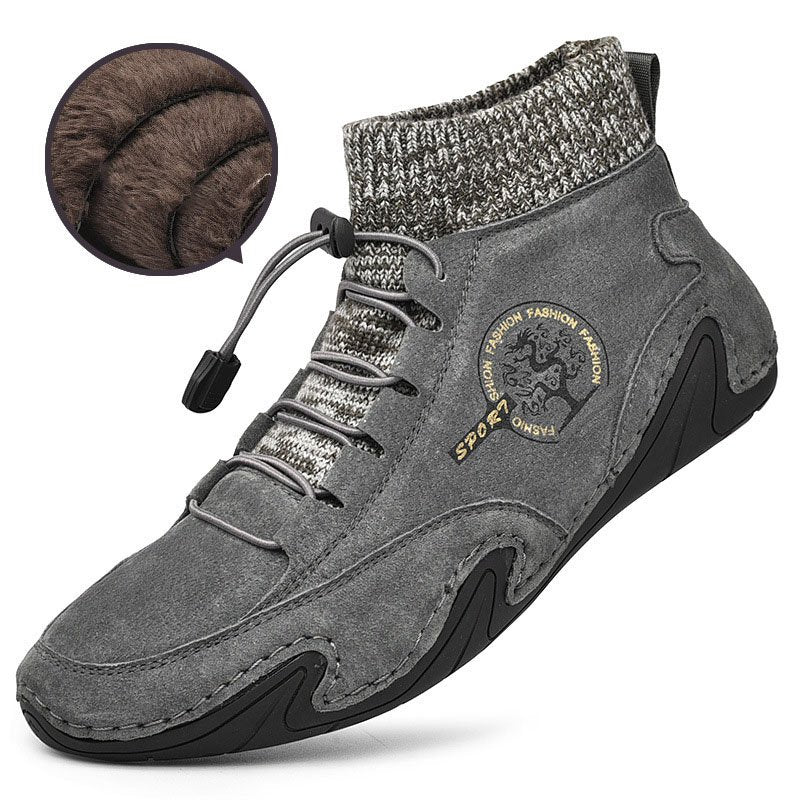 Men Comfy Elastic Band Boots Casual Leather Ankle warm Boots Winter Shoes