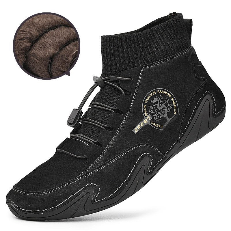 Men Comfy Elastic Band Boots Casual Leather Ankle warm Boots Winter Shoes