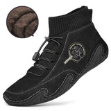 Men Comfy Elastic Band Boots Casual Leather Ankle warm Boots Winter Shoes