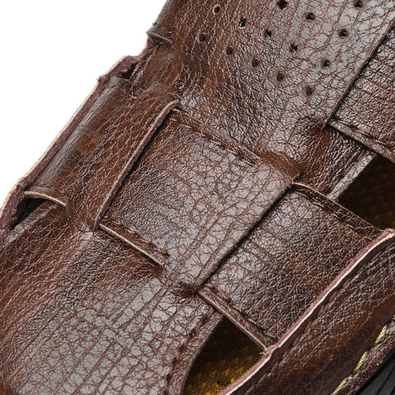 Men Summer Cow Split Leather Magic Tape Casual Sandals Shoes