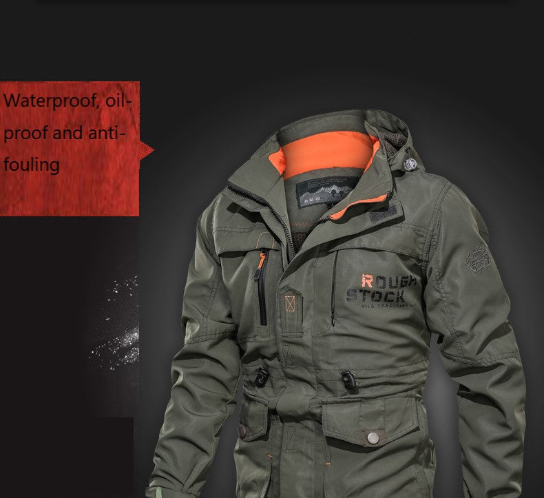 Men's Outdoor Mid-length Waterproof Hooded Jacket (Plus Fleece)