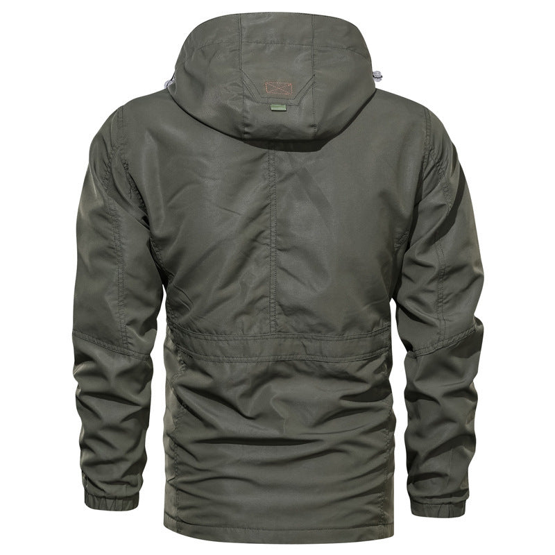 Men's Outdoor Mid-length Waterproof Hooded Jacket (Plus Fleece)