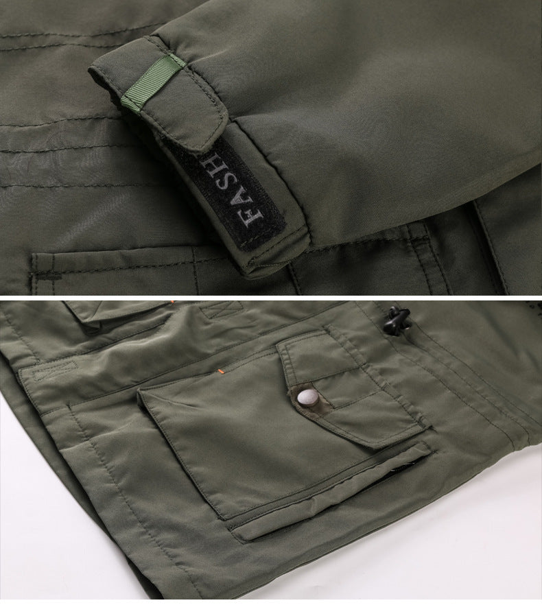 Men's Outdoor Mid-length Waterproof Hooded Jacket (Plus Fleece)