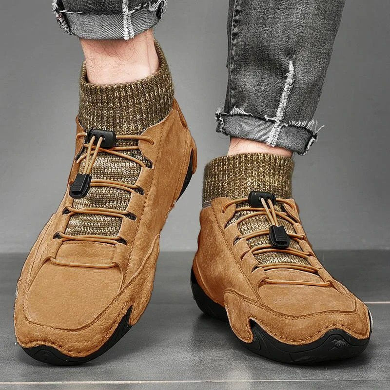 Men Comfy Elastic Band Boots Casual Leather Ankle warm Boots Winter Shoes