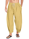 Men's Cotton Linen Drawstring Casual Lightweight Loose Beach Harem Pants