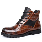 Men's Vintage Faux Crocodile Leather Mid-Top Martin Boots