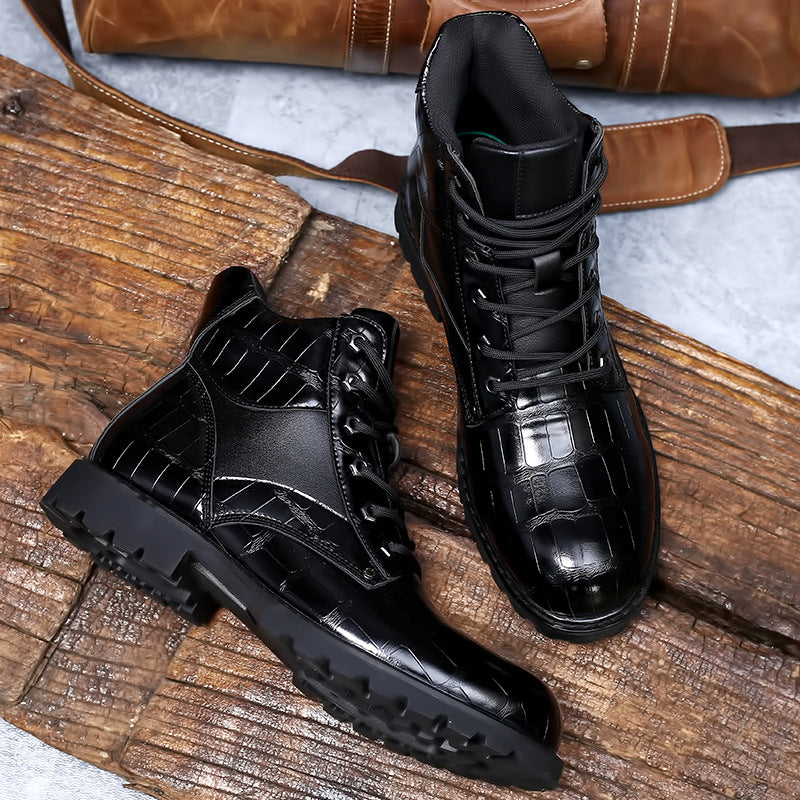 Men's Vintage Faux Crocodile Leather Mid-Top Martin Boots