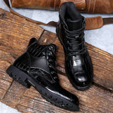 Men's Vintage Faux Crocodile Leather Mid-Top Martin Boots