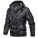 Distressed Leather Jacket Hooded Motorcycle Coat