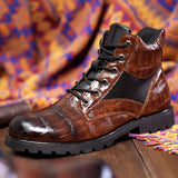Men's Vintage Faux Crocodile Leather Mid-Top Martin Boots