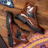 Men's Vintage Faux Crocodile Leather Mid-Top Martin Boots