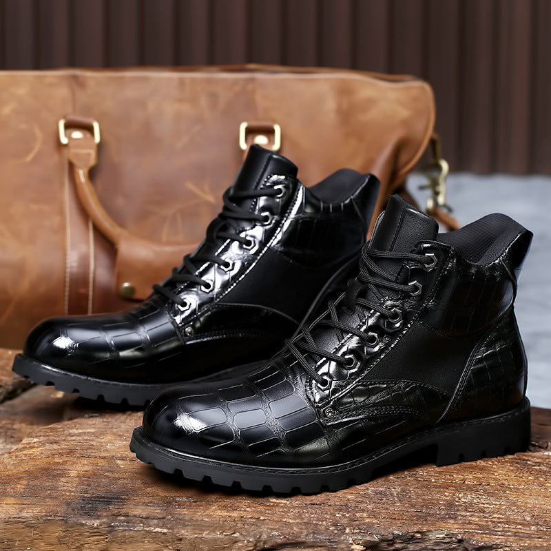 Men's Vintage Faux Crocodile Leather Mid-Top Martin Boots
